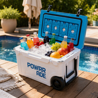 Glacière rotomoulée robuste 55QT en PE avec roues, poignée et ouvre-bouteille pour camping, pêche et conservation des aliments en extérieur - Vente en gros