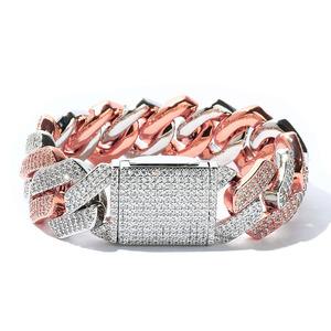 Bracelet Hip Hop 20 mm avec fermoir à bascule, trois rangs de zircons, chaîne cubaine losange épaisse pour homme, style Tanjing, collier Lijing tendance - Product Image 5