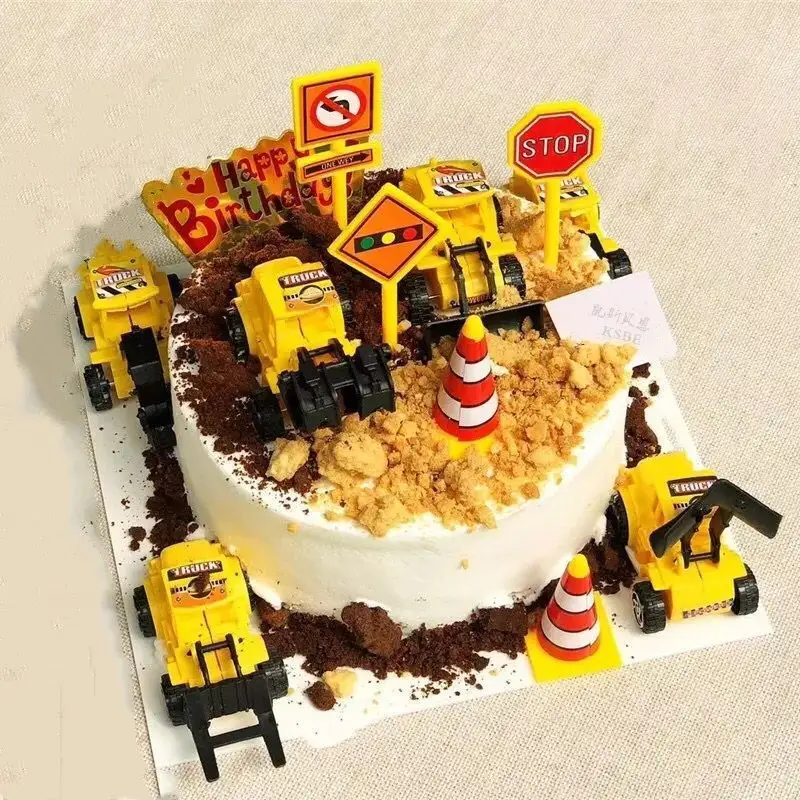 6 Set Tractor Speelgoed Voertuigen Voor Jongens Taart Decoreren Leveringen Auto Ornamenten Baby Gelukkige Verjaardag Graafmachines Cake Topper
