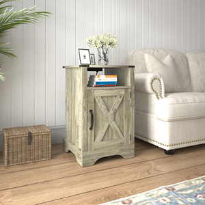 Farmhouse Nightstand Side <b>Table</b> Wooden Rustic End <b>Table</b> <b>Tall</b> Bedside With Electrical Outlets Charging Station Light - Product Image 1