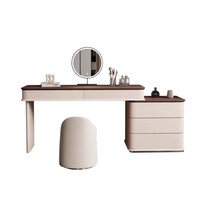 Nouvelle table de maquillage en bois massif de luxe léger 2024 avec armoire de rangement intégrée pour petits appartements et hôtels, coiffeuse en bois grainé