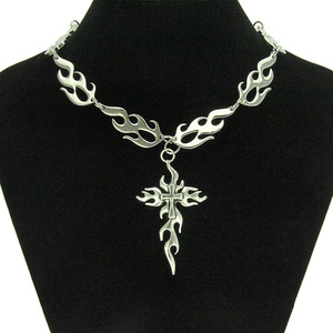New Simple Popular Design Flamed Shaped <b>Cross</b> Pendant Necklace Hiphop Style Unisex's Alloy Necklaces Fashion Jewelry Wholesale - Product Image 2
