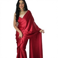 Dernier modèle de sari en georgette prêt-à-porter, dessiné à la main, sans plis, coupe ajustée, toutes saisons, par Fab Zone, en stock, pour femmes gujaratis