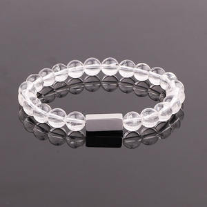 Vendita calda nuovo braccialetto in acciaio inossidabile testo personalizzato pietra naturale quarzo rosa <span class=keywords><strong>ametista</strong></span> braccialetto elasticizzato <span class=keywords><strong>donna</strong></span> JBS10857 - Product Image 4