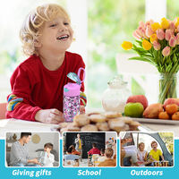 Bouteilles d'eau en plastique pour enfants sans BPA avec paille, imprimées motifs mignons, pour la rentrée scolaire, la course, la gym et les activités de plein air – Essentiel