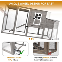 Poulailler mobile en bois avec roues verrouillables, nichoir et plateau de nettoyage extractible, résistant aux intempéries, pour l'extérieur et la cour.