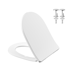 Siège de toilette ergonomique blanc en forme de D à fermeture douce avec système de dégagement rapide pour un nettoyage facile, idéal pour la salle de bain familiale - Product Image 1