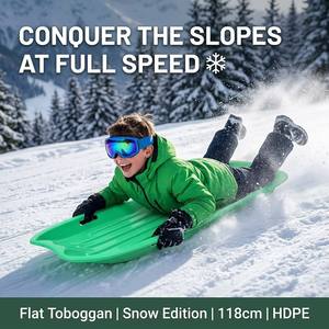 Cadeau de Noël, luge familiale longue pour 2 personnes, certifiée CE EN71, en <span class=keywords><strong>plastique</strong></span> HDPE sûr, avec poignées et corde, capacité de 120 kg, jouet d'hiver - Product Image 1