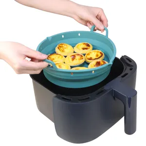 BPA Free Collapsible Round Reusable Silicone Air Fryer Basket Easy-clean Baking Mat Tray Cake Pan Air Fryer Liners Silicone Pot