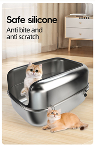 Caja de Arena para Gatos Moderna de Acero Inoxidable, Diseño <span class=keywords><strong>Abierto</strong></span>, Gran Capacidad, Fácil de Limpiar, para Inodoro de Gatos - Product Image 5