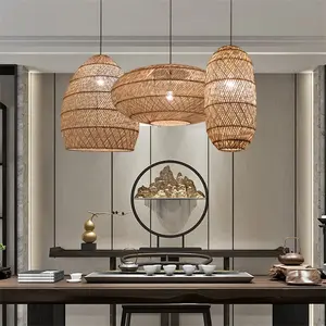 Lampes suspendues en bambou et osier naturel, design moderne personnalisé, fait à la main, en rotin, pour cuisine