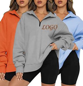 Nuova <span class=keywords><strong>Felpa</strong></span> Loveda <span class=keywords><strong>con</strong></span> Maniche Lunghe e Spalle Scoperte, Casual, Personalizzabile <span class=keywords><strong>con</strong></span> Logo, Oversize <span class=keywords><strong>con</strong></span> <span class=keywords><strong>Zip</strong></span> 1/4 per Donne - Product Image 1
