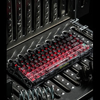 Crimson Peach/Ink Frost Gradient Carbon PC Top Engraved Transparent Keycaps Cherry Profile for Mx Switch Mechanical Keyboard