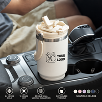 TYESO Gobelet isotherme avec paille rabattable et couvercle à bec, Bouteille d'eau à isolation sous vide, Tasse à café en acier inoxydable à double paroi, Mug de voyage anti-fuite