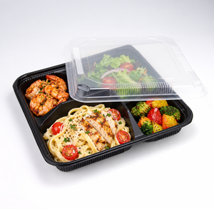 Bandeja de Plástico PP Desechable de 4 Compartimentos para Almuerzo, con Logotipo Personalizado, Opciones Personalizables, Tamaño y Forma a Medida para Restaurantes - Product Image 1