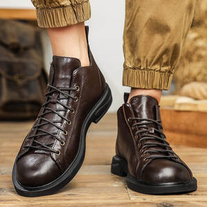 Best-selling Unisex Winter Warm Comfortable Ankle & <b>Bootie</b> Genuine Leather Waterproof Cloth Casual Work Boots with Plush Lining - Product Image 1