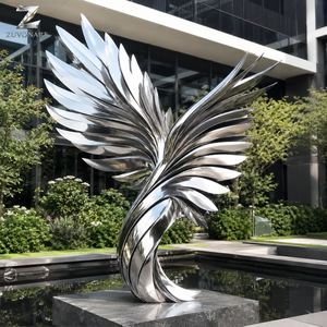 Scultura Personalizzata di Ali d'Angelo in Acciaio Inossidabile Lucidato a Specchio, Decorazione per Giardini Pubblici e Piazze, Produttore - Product Image 3