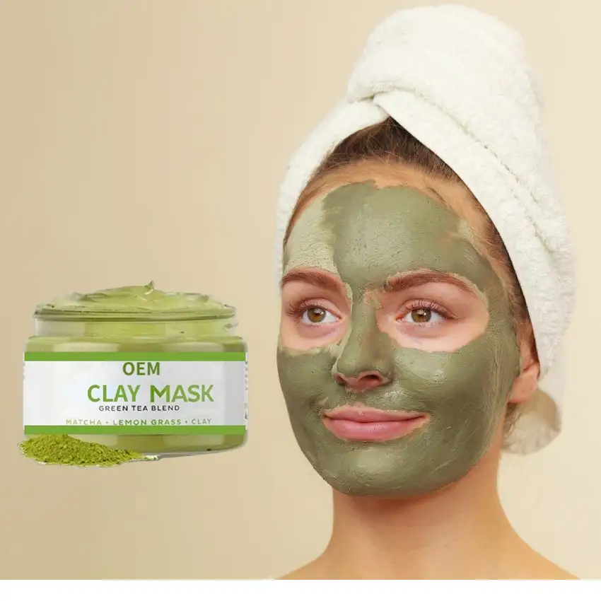 Máscara facial personalizada de argila de chá verde de marca própria para pescoço e nariz com extrato de chá verde