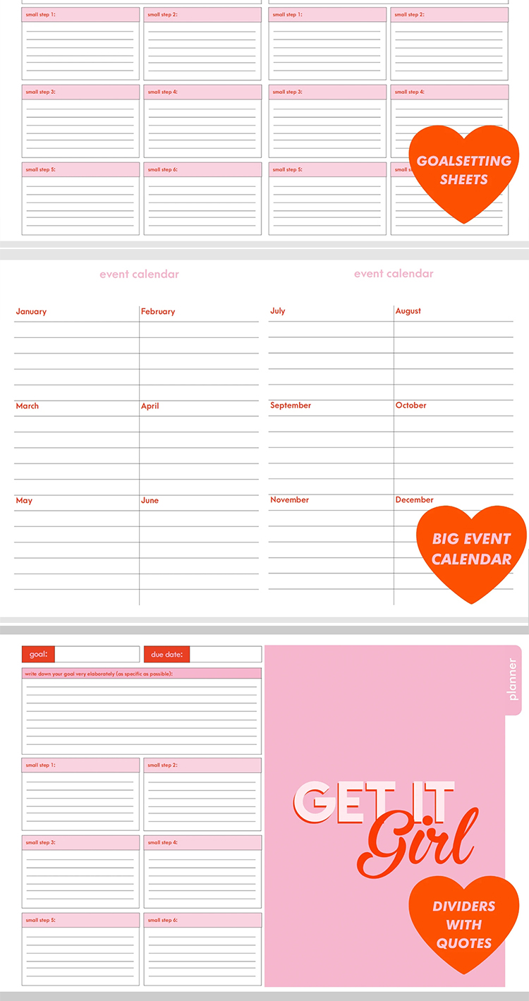 Custom Logo Pink Spiral Weekly Mo<i></i>nthly Goal Dairy Event Journal Planner Agenda Notebook For Girl