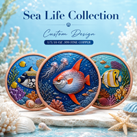 Pièce de monnaie en cuivre pur 999 de 1 oz, thème animaux du monde sous-marin, impression UV en relief colorée, édition antique Feng Shui