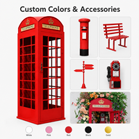 Bilik Telepon Antik London Warna Merah Besi, Buku Tamu Audio, Dekorasi Acara Pernikahan Bertema Bunga, Properti Photo Booth untuk Tempat Pesta