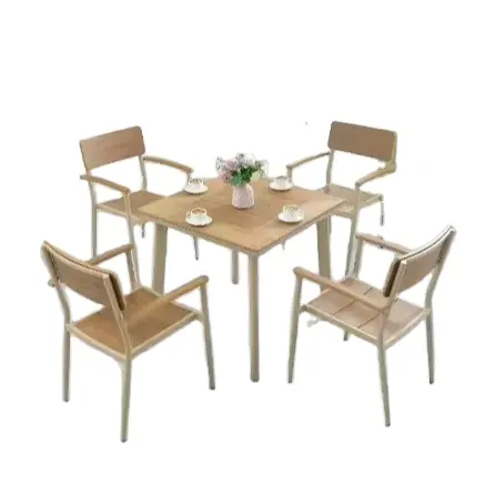 Conjunto de mesa de jantar para pátio ao ar livre, conjunto de alumínio para jardim, 4 lugares, madeira de plástico, conjunto de cadeiras para mesa ao ar livre