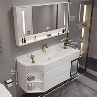 Meuble-lavabo mural blanc en PVC, résistant à l'humidité, avec double tiroir de rangement et vasque irrégulière en pierre frittée, personnalisable pour la vente en gros