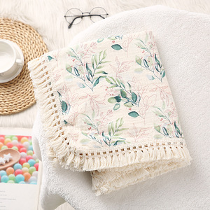 <strong>Childrens</strong> Swaddle <strong>Blanket</strong> Double-Layer Crpe Wrap Pure Cotton Soft Tassel Lace Solid Color Baby Stroller Cover Infant - Product Image 2