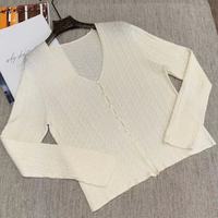Nouveau Cardigan Femme Printemps-Été en Laine Tricotée à Col V, Coupe Slim, Motif Torsadé, Boutons Perle, Tissu Sergé Fin, Haut Décontracté Léger