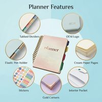 Agenda Personalizzata con Logo, Stampa a Spirale, Copertina Morbida con Lamina Oro Rosa, Divisori Colorati, Diario Senza Data per Obiettivi, Personalizzato per Donne