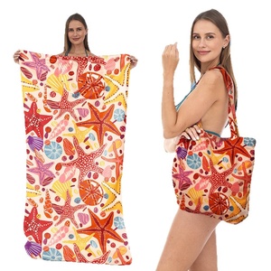 Asciugamano da <span class=keywords><strong>Spiaggia</strong></span> Estivo Due-in-uno con Stampa di Stelle Marine e Conchiglie, Borsa a Tracolla Pieghevole Portatile in Spugna Tessuta - Product Image 5