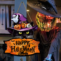 Panneau suspendu en bois pour Halloween, motif chat noir, pour salon, panneau de bienvenue pour porte, décoration murale, pour l'international