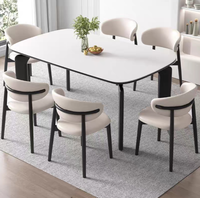 Ensemble de table à manger en bois massif avec plateau en ardoise, une table pour 6 chaises, table à manger familiale avec cadre en bois confortable