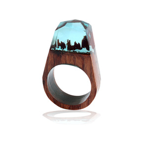 Nuovo Resina Epossidica Magia Di Legno Anelli Per Le Donne I Fiori Anello Dei Monili di Modo Naturale di Legno di Paesaggio Geometrica Anello Regali - Product Image 3