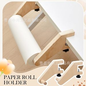Wooden Paper Roll Holder <b>Adjustable</b> <b>Desk</b> Mount For <b>Office</b> Stationery Storage - Product Image 1