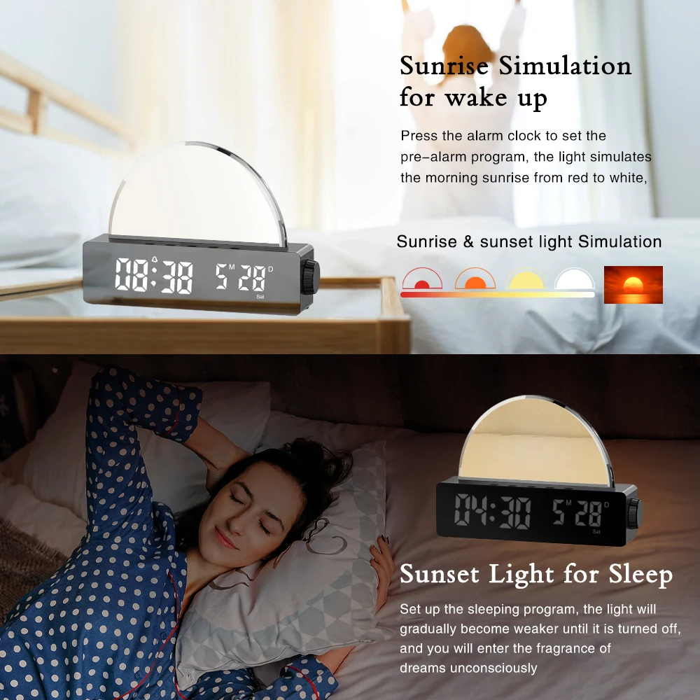 Sunrise simulation alarm clock displayed.