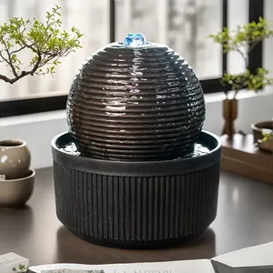 Hiện đại không thường xuyên nhựa đài phun nước LED ánh sáng xoay nước Tính năng zen-phong cách bàn trang trí rãnh kết cấu mô hình thiết kế - Product Image 4