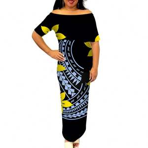 Robe en Polyester pour femmes, vêtements tribaux polynémiens imprimés <span class=keywords><strong>tatouage</strong></span> vert personnalisé, épaules dénudées, ensemble 2 pièces pour femmes - Product Image 6