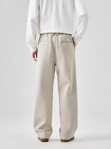 Pantalon décontracté ample pour homme, couleur kaki clair, pantalon large et décontracté, taille haute, coupe droite, style minimaliste, à porter au quotidien - Product Image 3