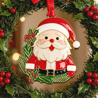 Adorno Navideño Esmaltado con Cara de Papá Noel Regordete y Adorable, con Hojas de Aloe Vera y Baño de Oro, Colgante para Árbol de Navidad, Decoración Festiva