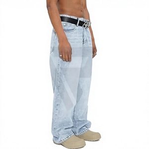 Jean en coton bleu clair coupe droite pour homme, taille haute, délavé, décontracté, respirant, léger, avec braguette boutonnée - Product Image 1