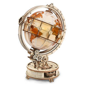 <span class=keywords><strong>Globe</strong></span> <span class=keywords><strong>terrestre</strong></span> mécanique en bois, kit de montage 3D avec lumière LED, design steampunk, carte du monde, décoration pour bureau et maison - Product Image 1