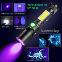 COB UV-LED-Taschenlampe mit 7 Modi, USB-Aufladung, Zoomfunktion, Starker Magnet für Autoreparaturen, Notfälle und Wandern