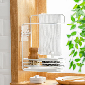 Kitchen Sink Drain Cloth Rack Metal <b>Frame</b> Wall <b>Mounted</b> No Drill Storage Organizer White Minimalist Style - Product Image 3