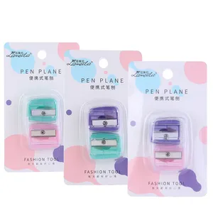 制造2pcs化妆品眉笔塑料不锈钢自有标签标志粉色紫色化妆卷笔刀36号