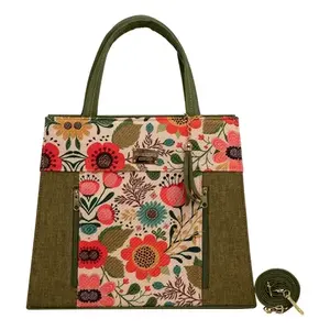 Sac en jute pour femme Emiliana, vert olive, taille moyenne, motif floral, sac promotionnel pour entreprise avec fermeture à glissière et bandoulière - Product Image 3