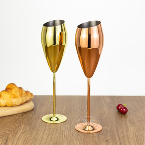 Elegant Rose Gold 200ml Unbreakable Long Stem Stainless Steel Wine Glass Tulip <strong>Champagne</strong> <strong>Flutes</strong> for Party Wedding Restaurant - Product Image 1