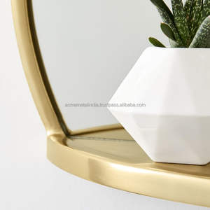 Luxury Shaving <b>Mirror</b> in <b>Gold</b> Plated Metal with Unique Tray Design Perfect for Elegant Home Decor - Product Image 2