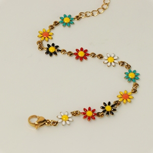 Boho Colorful Daisy <b>Flower</b> Enamel Bracelet 18K Gold Plated Stainless Steel <b>Sweet</b> Floral Bracelet For Women - Product Image 3