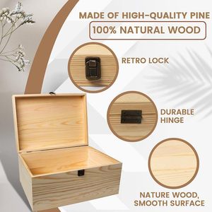 Caja de madera sin terminar, rectangular, 17 cm de alto, material natural, para manualidades y almacenamiento. - Product Image 4